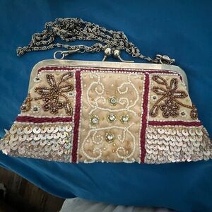 Embellished Cream and Brown Clutch